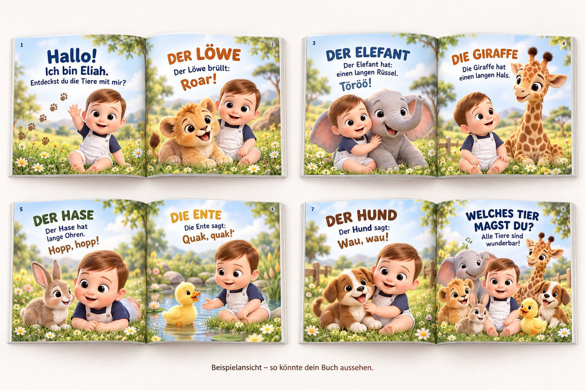 Beispielseiten des personalisierten Tierbuchs